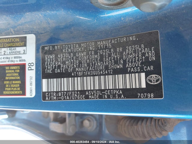Toyota CAMRY SE 2016 4T1BF1FK0GU545412 Image 9