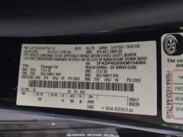 3FADP4GX0KM154060 Ford FIESTA ST