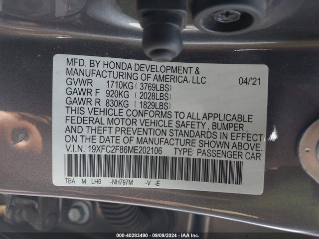 Honda Civic Sport 2021 19XFC2F86ME202106 Image 9