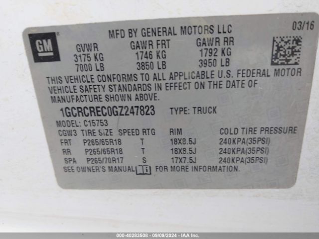 1GCRCREC0GZ247823 Chevrolet Silverado 1500 1lt