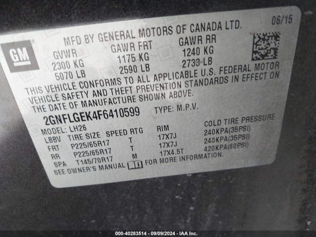 Chevrolet Equinox 2lt 2015 2GNFLGEK4F6410599 Image 9