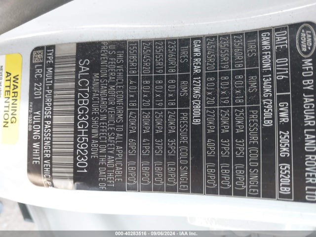 SALCT2BG3GH592301 Land Rover Discovery Sport Hse Lux