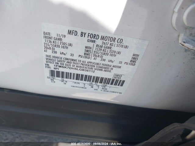 Ford EXPLORER XLT 2020 1FMSK7DH5LGB36112 Image 9