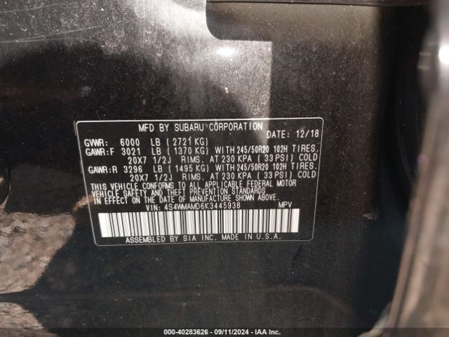 4S4WMAMD6K3445938 Subaru Ascent Limited