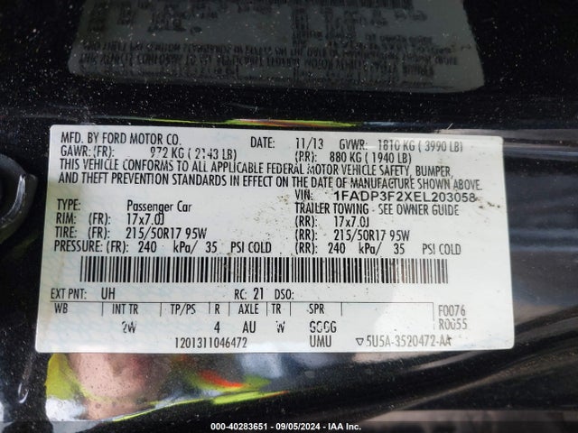 Ford FOCUS SE 2014 1FADP3F2XEL203058 Image 9