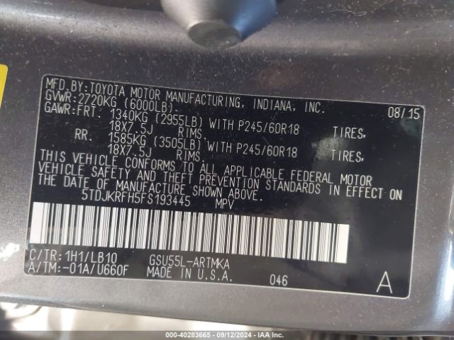 5TDJKRFH5FS193445 Toyota Highlander Xle V6