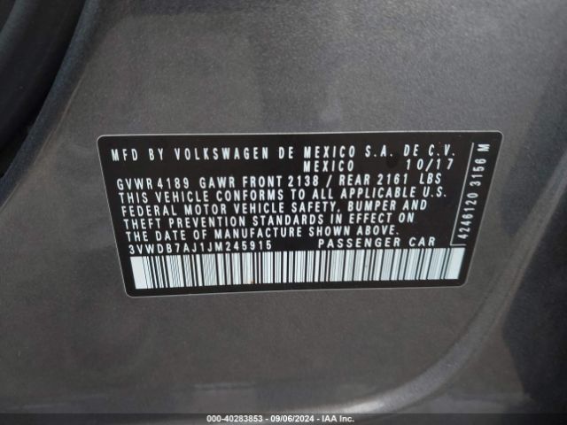 3VWDB7AJ1JM245915 Volkswagen Jetta 1.4t Se/1.4t Wolfsburg Edition