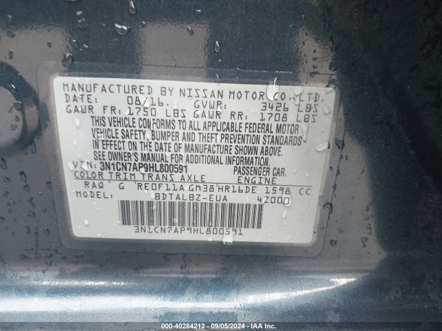 Nissan Versa 1.6 Sv 2017 3N1CN7AP9HL800591 Image 9
