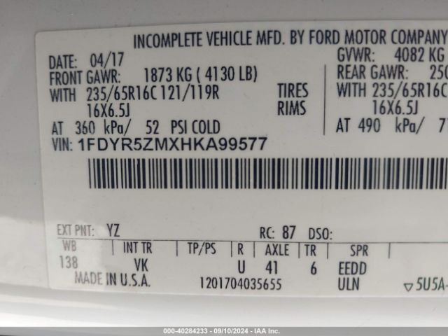 1FDYR5ZMXHKA99577 Ford Transit-250 Cab