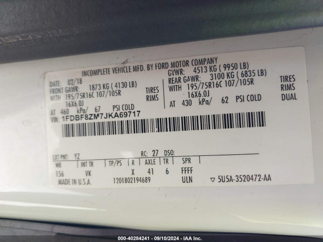 1FDBF8ZM7JKA69717 Ford Transit