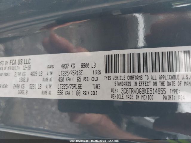 3C6TRVDG9KE514955 RAM Promaster 2500 High Roof 159 Wb