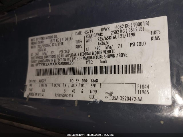 1FTYR3XMXKKB08829 Ford Transit-250