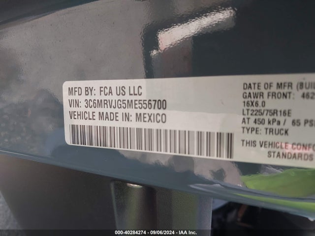 3C6MRVJG5ME556700 RAM Promaster 3500 Cargo Van High Roof 159 Wb Ext