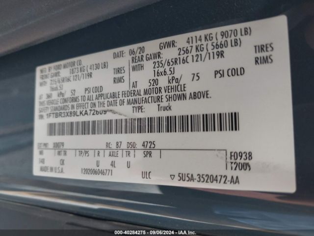 1FTBR3X89LKA72609 Ford Transit-250 Cargo Van