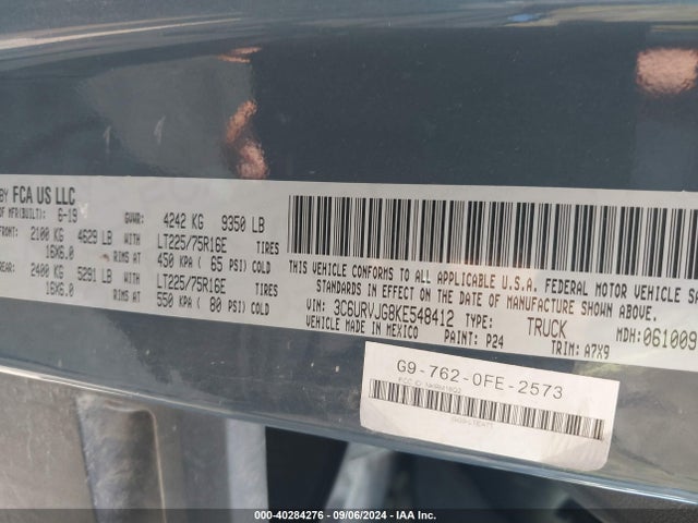 3C6URVJG8KE548412 RAM Promaster 3500 Cargo Van High Roof 159 Wb Ext