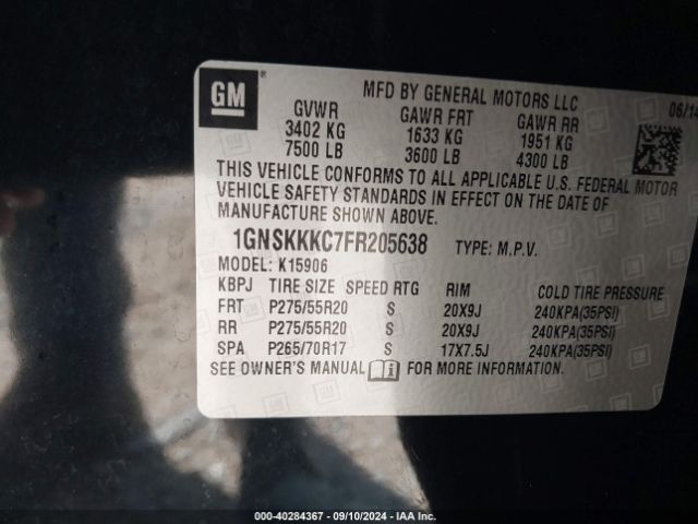 1GNSKKKC7FR205638 Chevrolet Suburban 1500 Ltz
