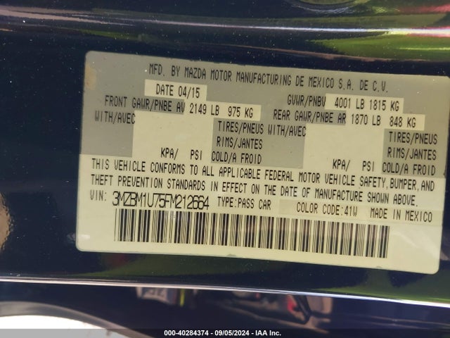 3MZBM1U75FM212664 Mazda Mazda3 I Sport
