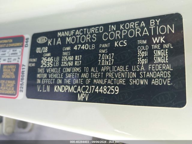 KNDPMCAC2J7448259 KIA Sportage Lx