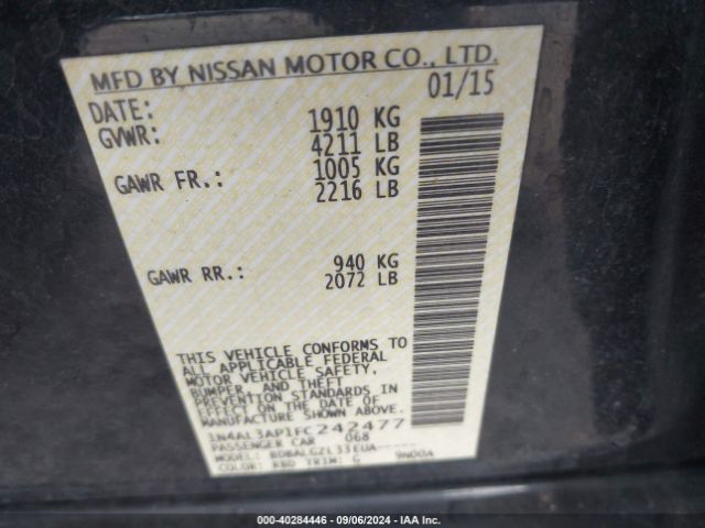 1N4AL3AP1FC242477 Nissan Altima 2.5/2.5 S/2.5 Sl/2.5 Sv