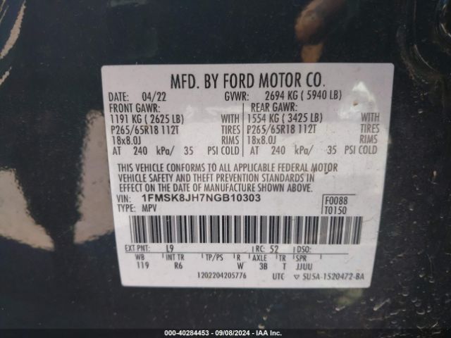 1FMSK8JH7NGB10303 Ford Explorer Timberline