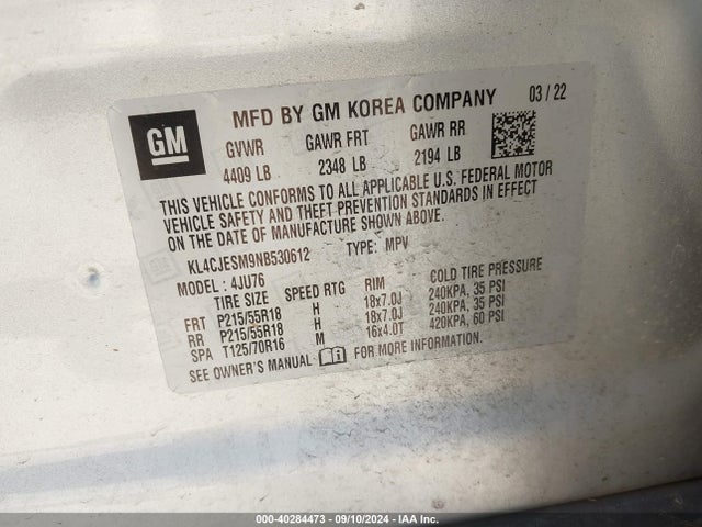 KL4CJESM9NB530612 Buick Encore Awd Preferred