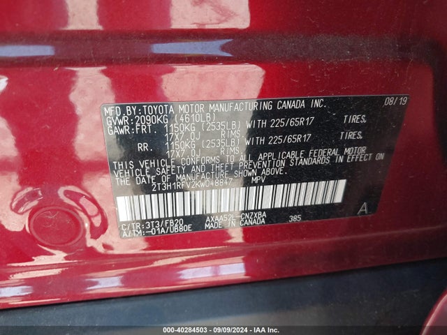 Toyota RAV4 LE 2019 2T3H1RFV2KW048847 Image 9