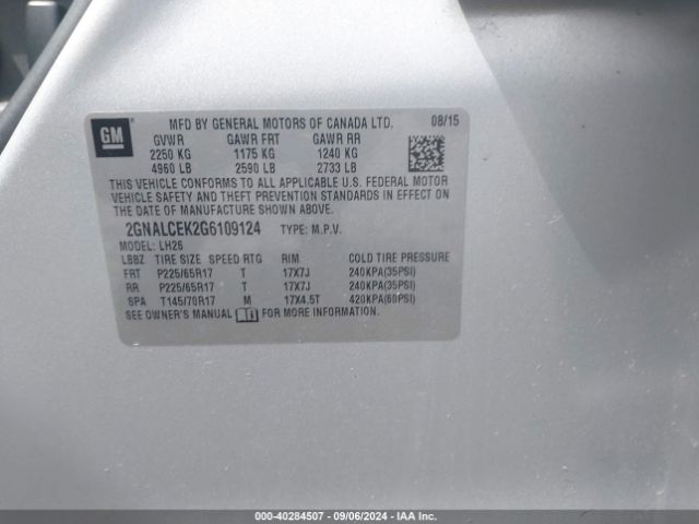 2GNALCEK2G6109124 Chevrolet EQUINOX LT