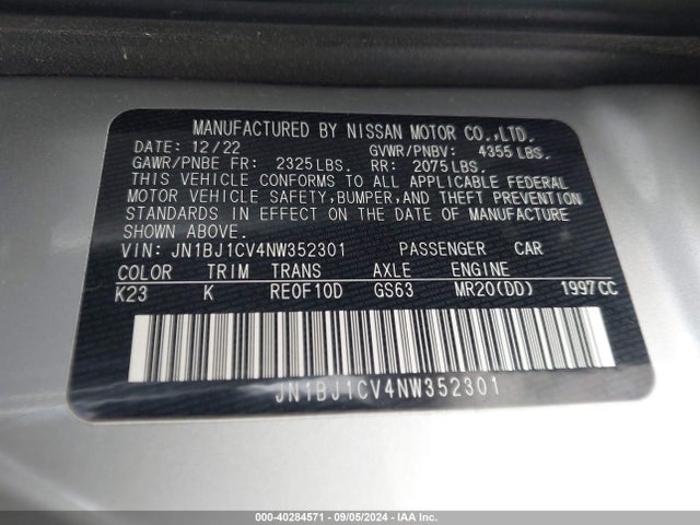JN1BJ1CV4NW352301 Nissan Rogue Sport Sl Fwd Xtronic Cvt