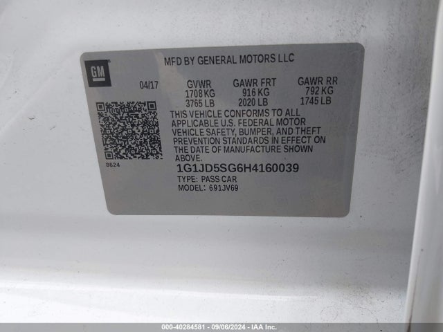 1G1JD5SG6H4160039 Chevrolet Sonic Lt Auto