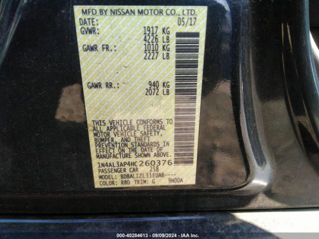 1N4AL3AP4HC260376 Nissan Altima 2.5 Sv