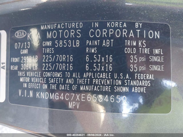 KIA SEDONA LX 2014 KNDMG4C7XE6554650 Image 9