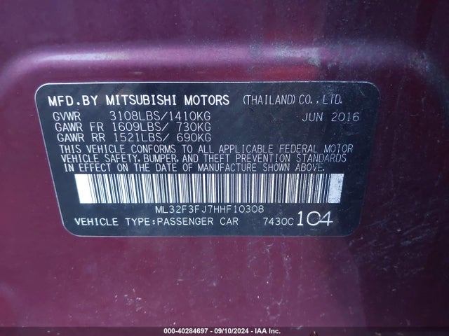2017 MITSUBISHI MIRAGE G4 ML32F3FJ7HHF10308 Photo 8