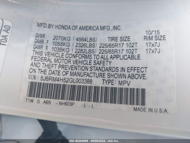 5J6RM4H52GL003388 Honda CR-V EX
