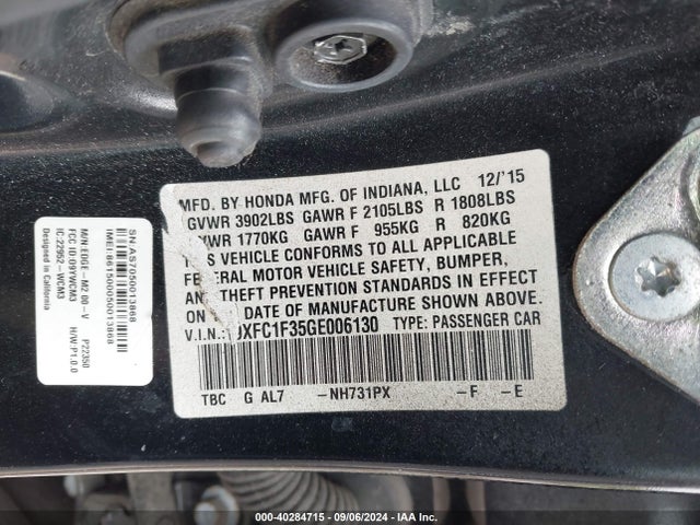 Honda Civic Ex-t 2016 19XFC1F35GE006130 Image 9