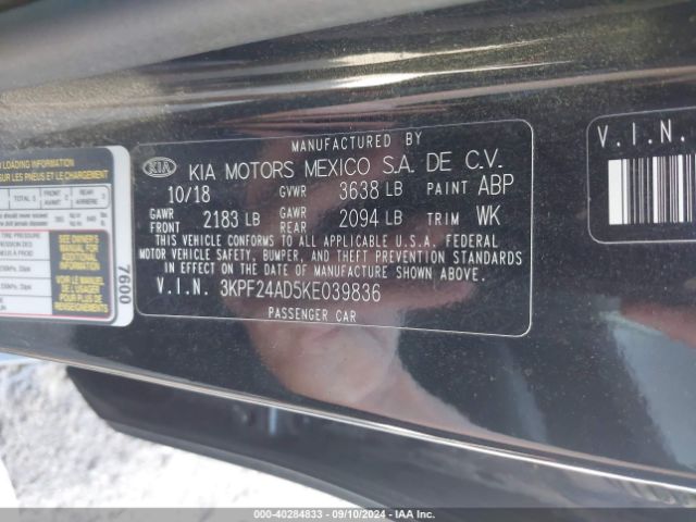3KPF24AD5KE039836 KIA FORTE FE