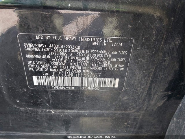JF2SJAHC7FH567537 Subaru Forester 2.5i Limited