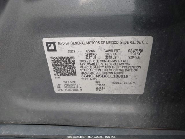 3GNCJNSB8LL188819 Chevrolet Trax Awd Ls