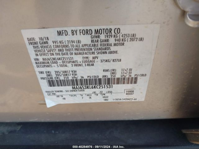 MAJ6S3KL6KC251531 Ford Ecosport Titanium