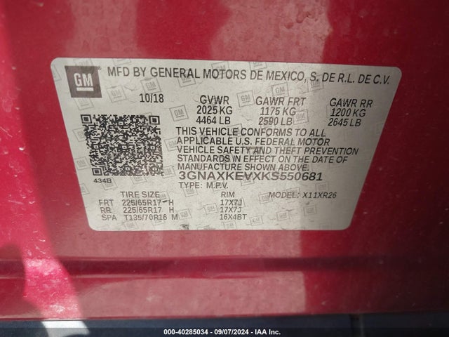 Chevrolet EQUINOX LT 2019 3GNAXKEVXKS550681 Image 9