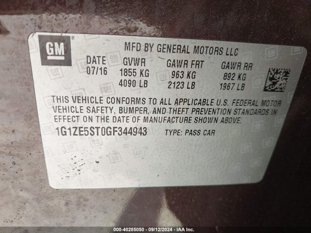 Chevrolet MALIBU 1LT 2016 1G1ZE5ST0GF344943 Image 9