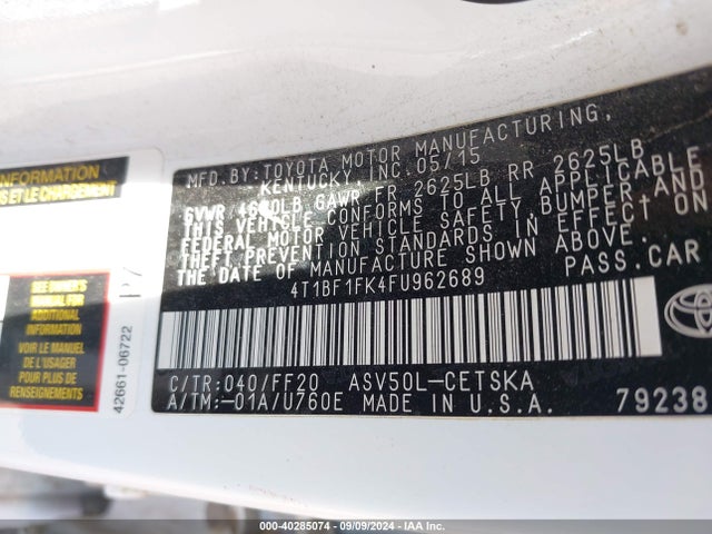 Toyota CAMRY SE 2015 4T1BF1FK4FU962689 Image 9