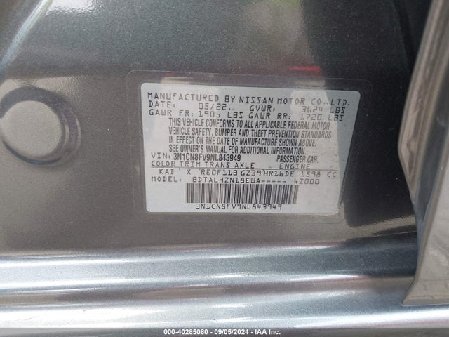 3N1CN8FV9NL843949 Nissan Versa 1.6 Sr Xtronic Cvt