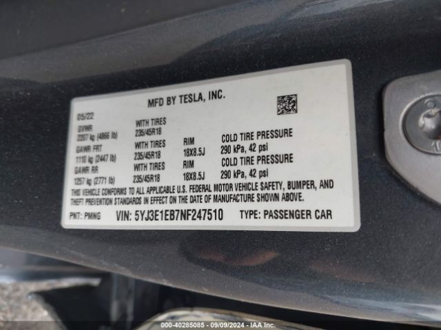 2022 TESLA MODEL 3 5YJ3E1EB7NF247510 Photo 8