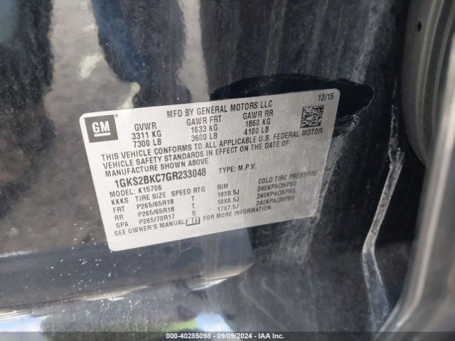 1GKS2BKC7GR233048 GMC YUKON SLT