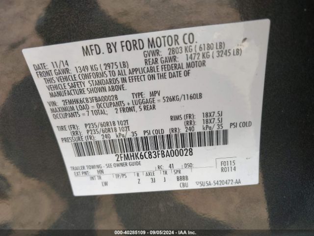 2FMHK6C83FBA00028 Ford FLEX SEL