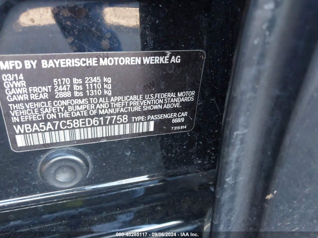 BMW 528i Xdrive 2014 WBA5A7C58ED617758 Image 9