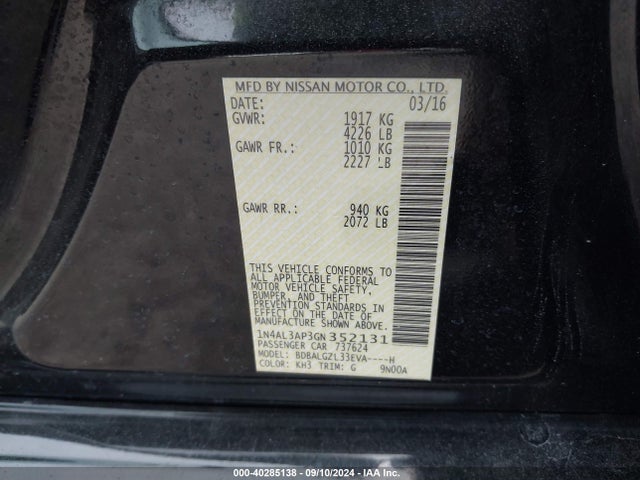 Nissan Altima 2.5 S 2016 1N4AL3AP3GN352131 Image 9