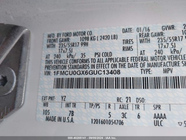 1FMCU0GX6GUC13408 Ford ESCAPE SE