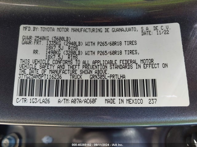 3TYGZ5AN5PT116236 Toyota Tacoma Limited