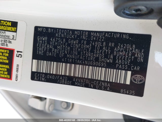 Toyota CAMRY LE 2022 4T1R11AK4NU690695 Image 9